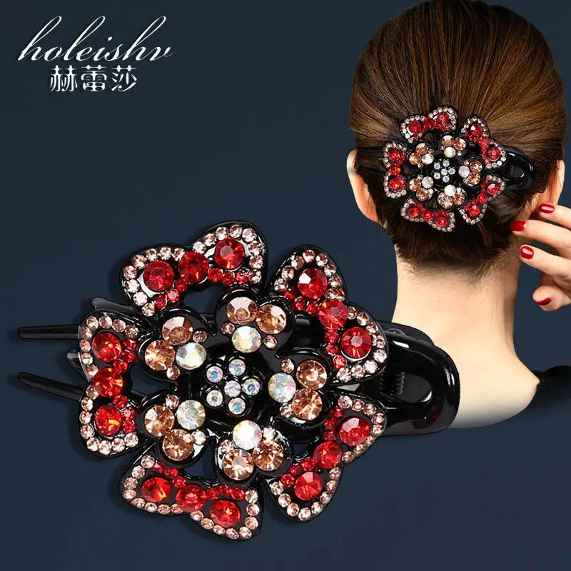 South Korean Floral Crystal Hair Clip for Women