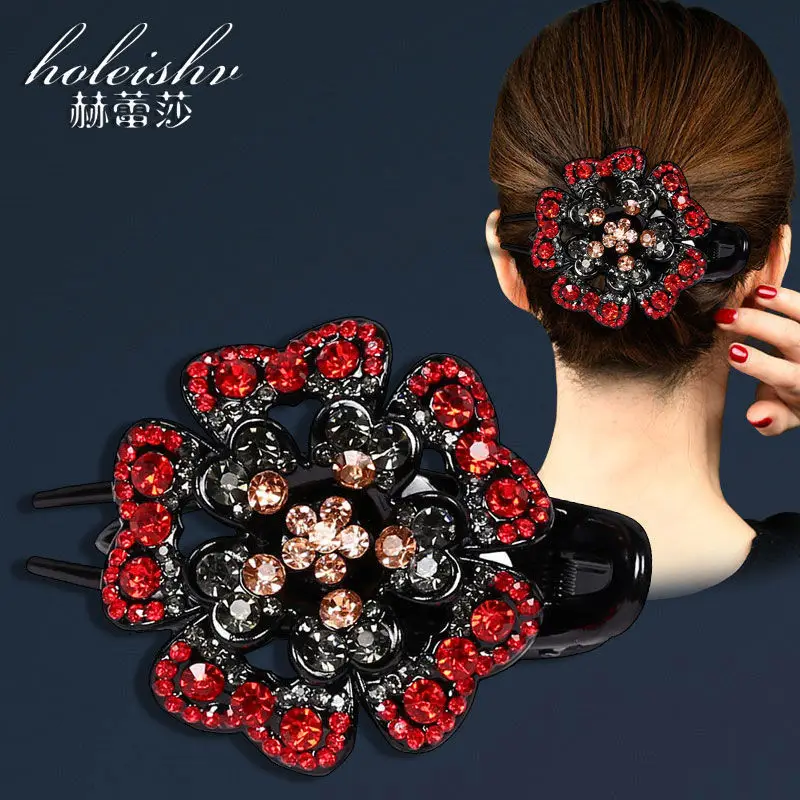 South Korean Floral Crystal Hair Clip for Women