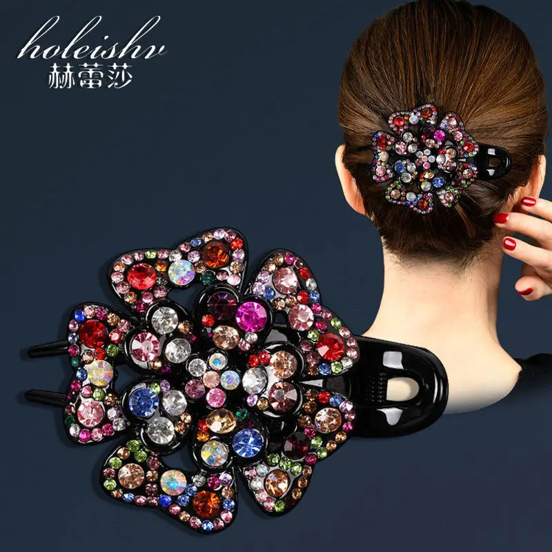 South Korean Floral Crystal Hair Clip for Women