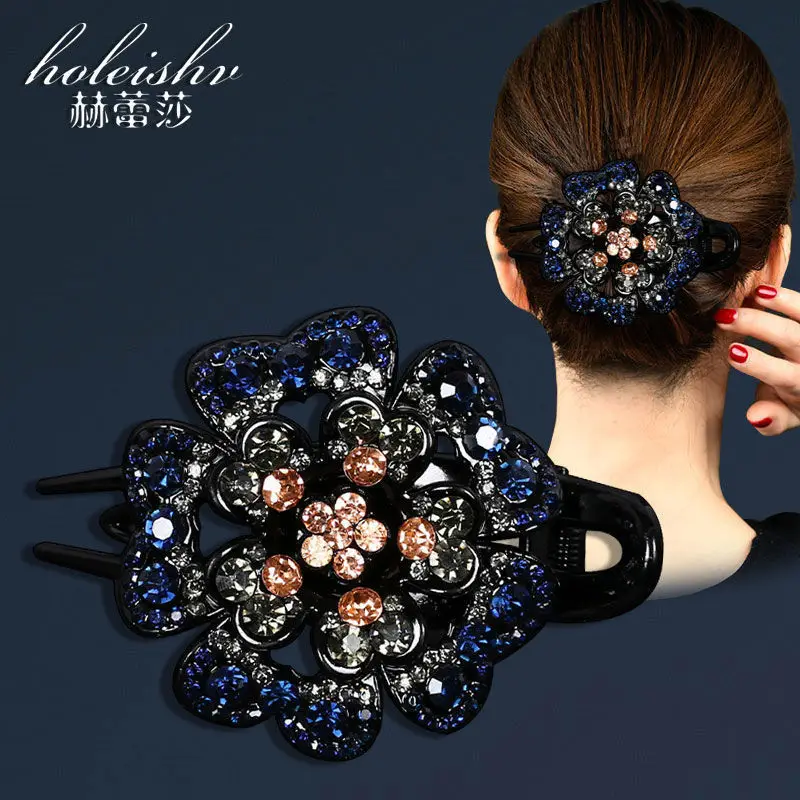 South Korean Floral Crystal Hair Clip for Women
