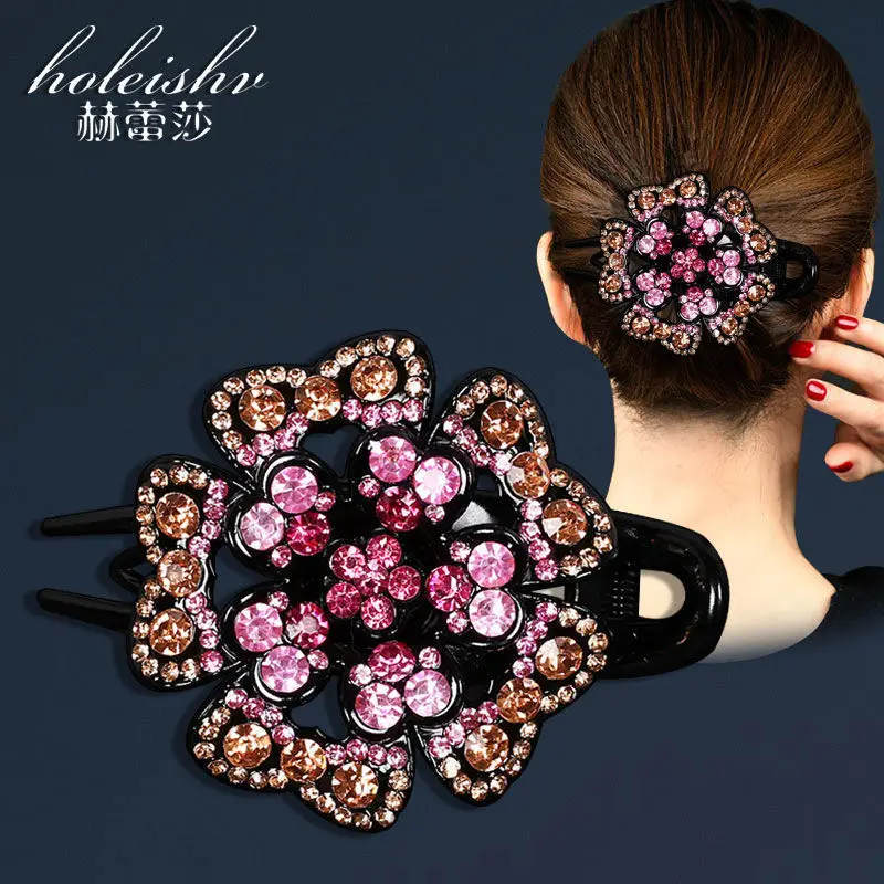 South Korean Floral Crystal Hair Clip for Women