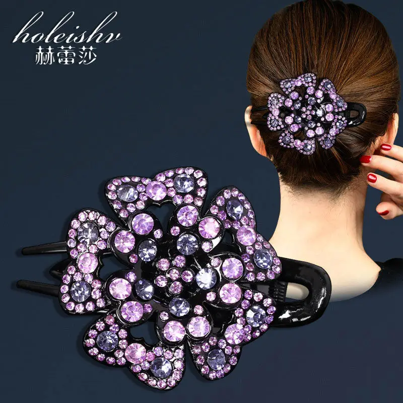South Korean Floral Crystal Hair Clip for Women
