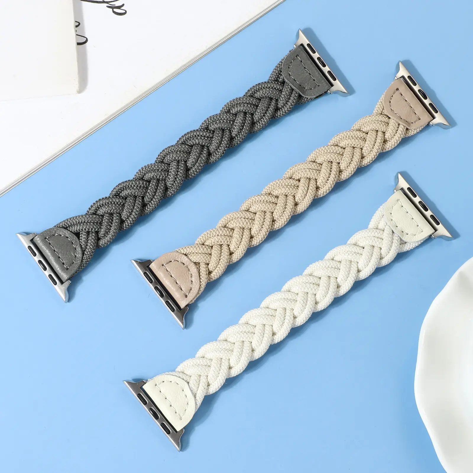 Apple Watch Strap iwatch7-1 SE Twist Rope Beige - Image 7