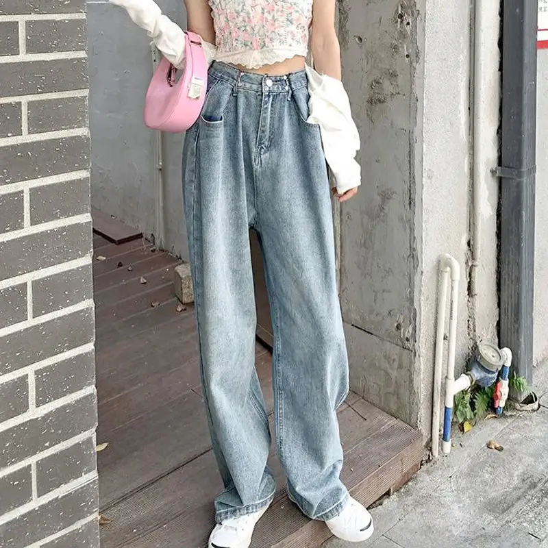 Women Retro High Waist Loose Wide Leg Pants 2022