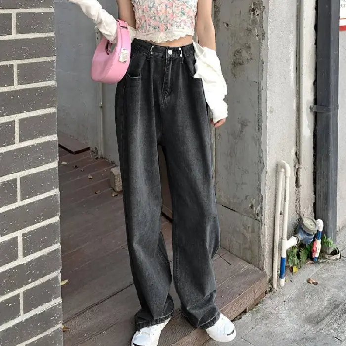 Women Retro High Waist Loose Wide Leg Pants 2022