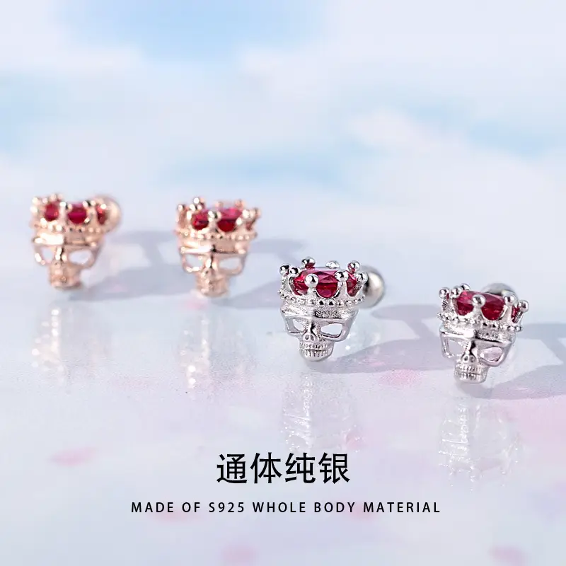 Korean Style Skull Head Zircon Earrings for Women - Image 3