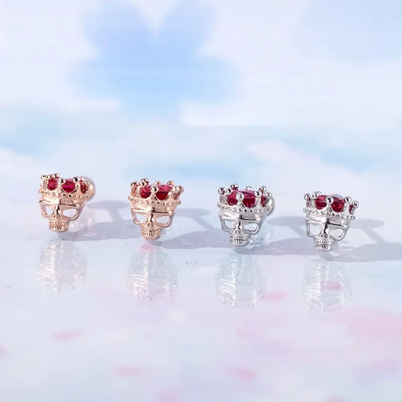 Korean Style Skull Head Zircon Earrings for Women - Image 4
