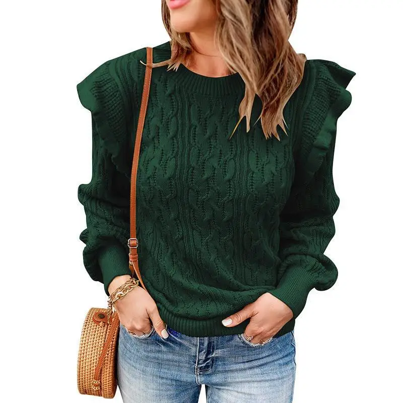 Women's Loose Sweater Blue Cotton Autumn 2024 - Image 10