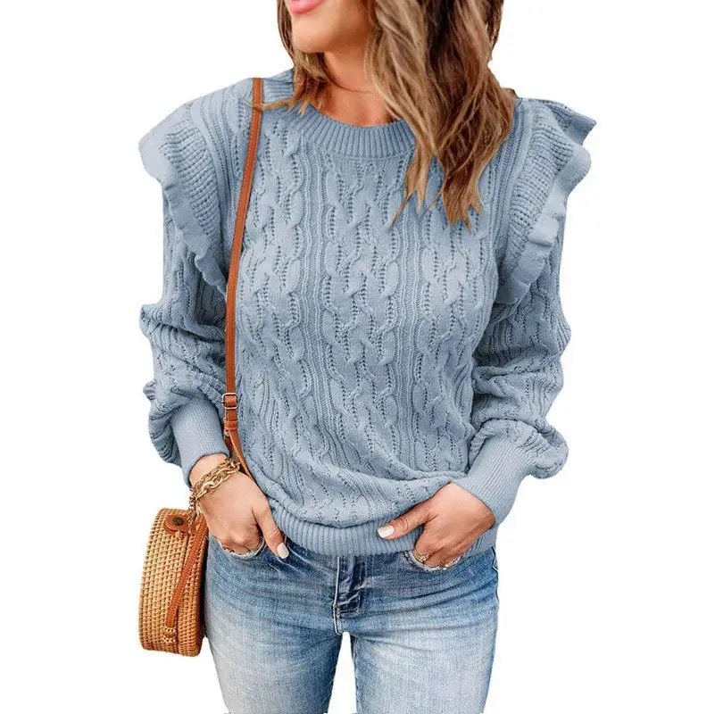 Women's Loose Sweater Blue Cotton Autumn 2024 - Image 12