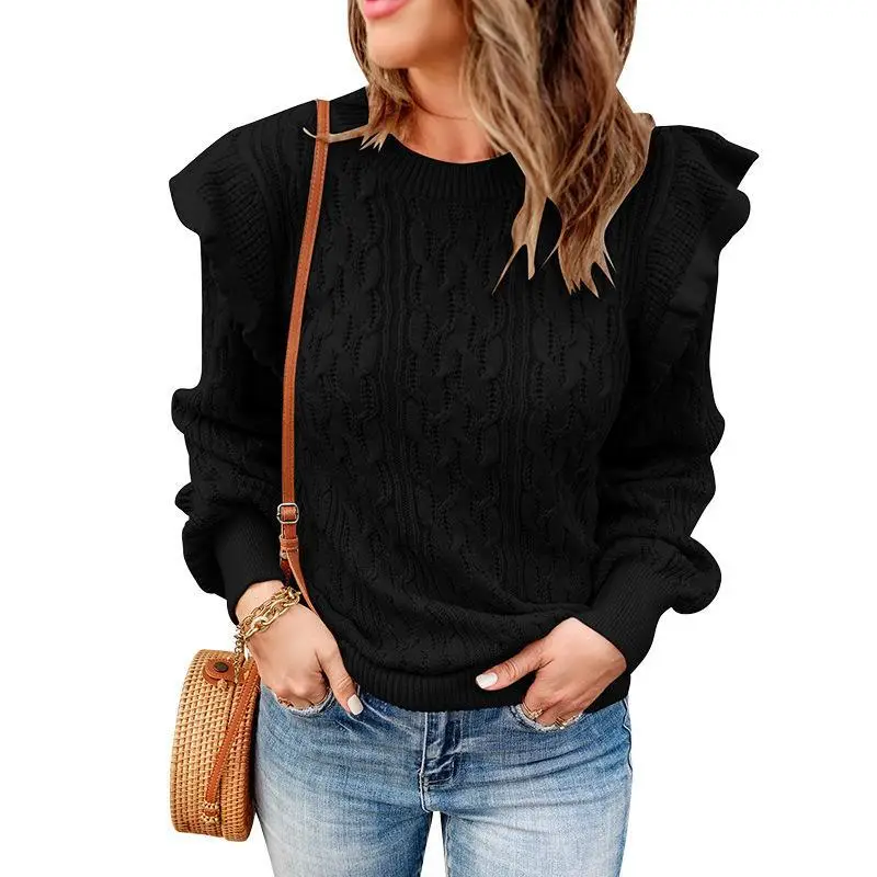 Women's Loose Sweater Blue Cotton Autumn 2024 - Image 2