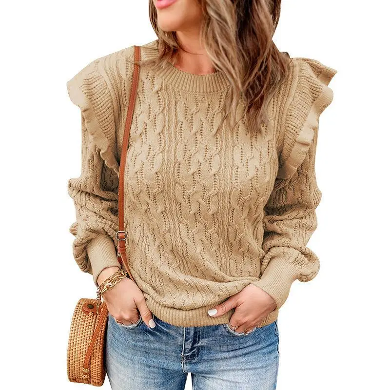 Women's Loose Sweater Blue Cotton Autumn 2024 - Image 3