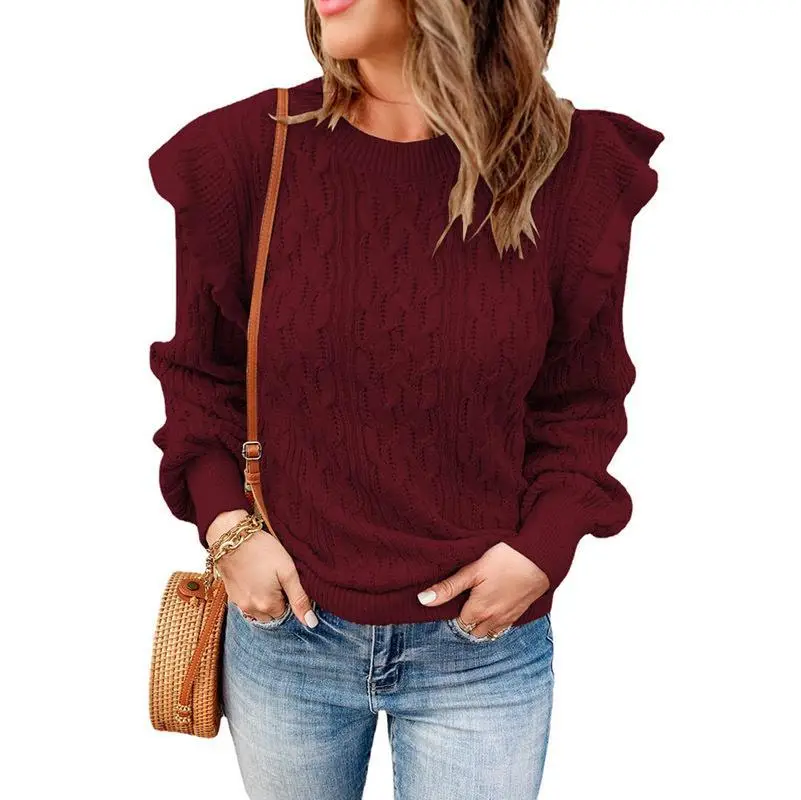 Women's Loose Sweater Blue Cotton Autumn 2024 - Image 4