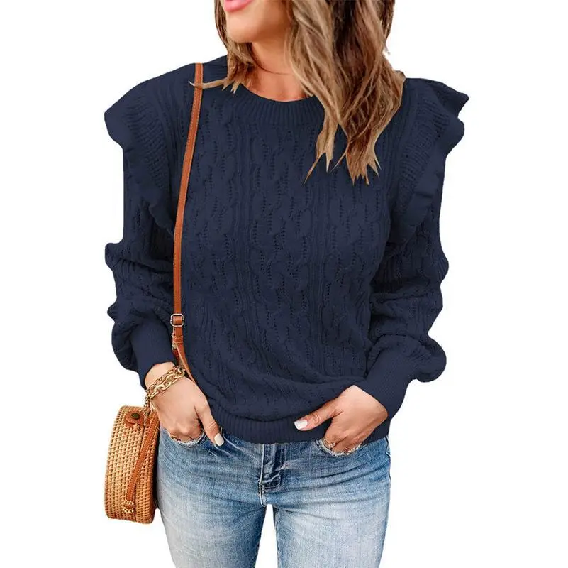 Women's Loose Sweater Blue Cotton Autumn 2024 - Image 5