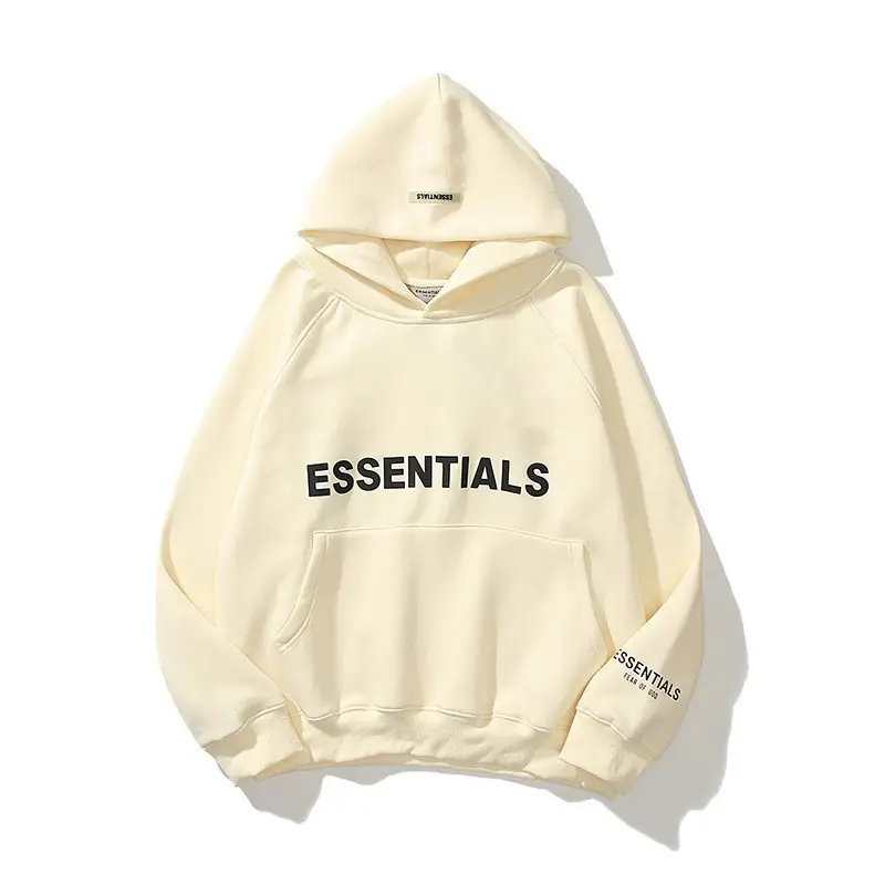 Essentials Black Hooded Sweatshirt with 3D Letter Chest Logo