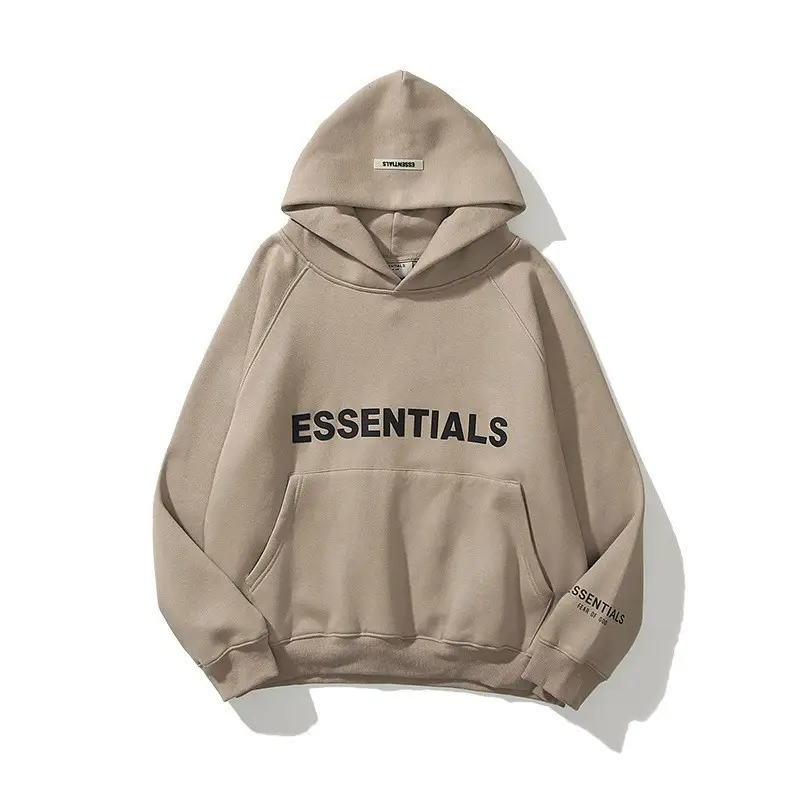 Essentials Black Hooded Sweatshirt with 3D Letter Chest Logo