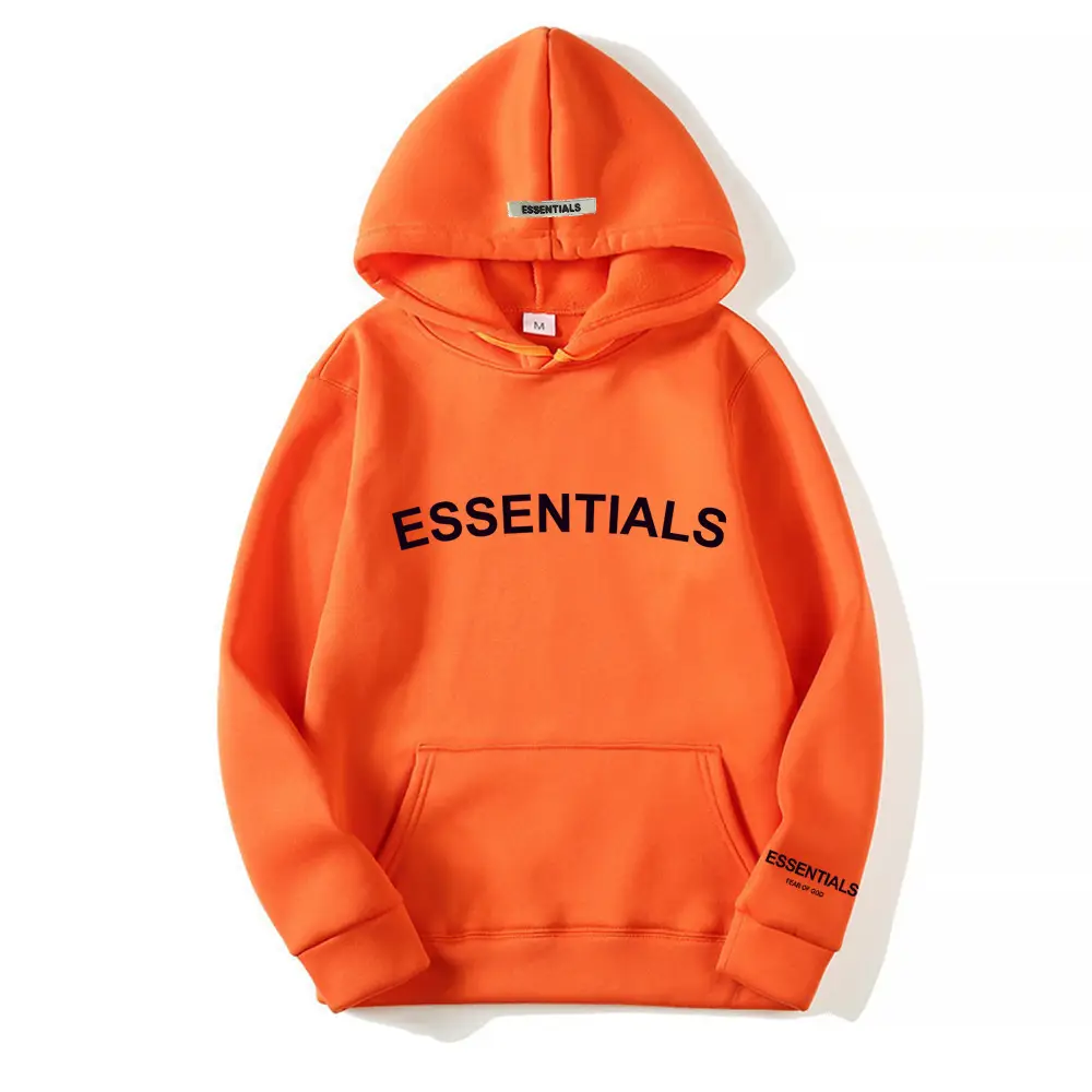 Essentials Black Hooded Sweatshirt with 3D Letter Chest Logo