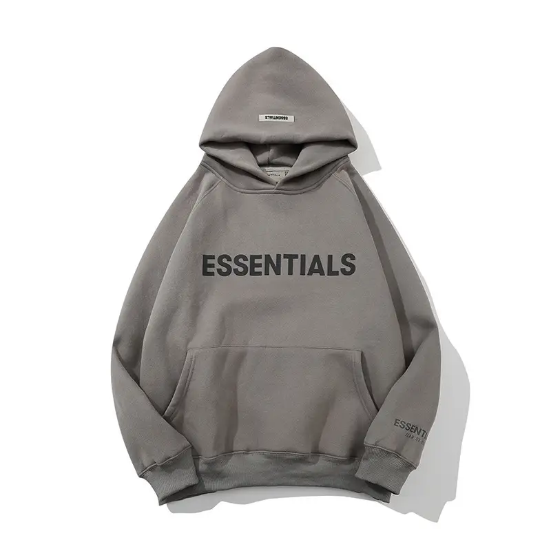 Essentials Black Hooded Sweatshirt with 3D Letter Chest Logo