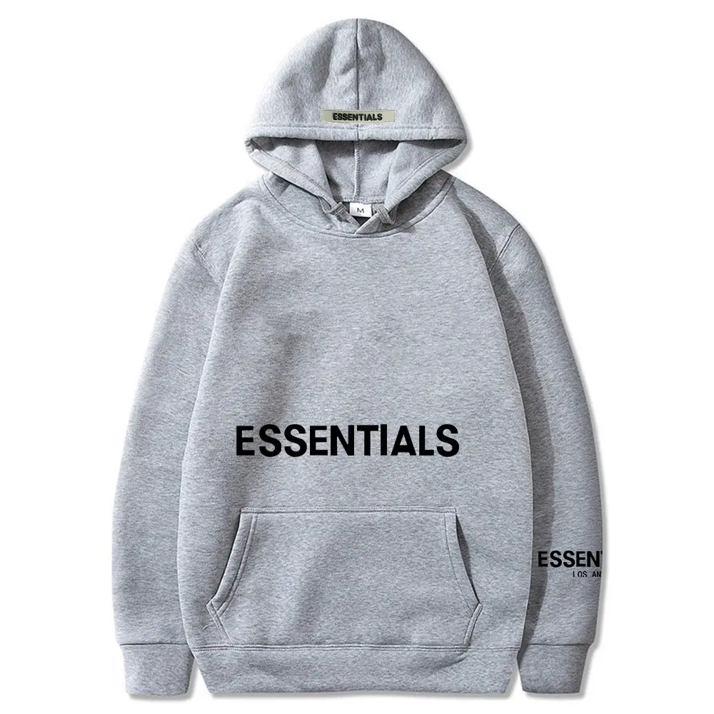 Essentials Black Hooded Sweatshirt with 3D Letter Chest Logo