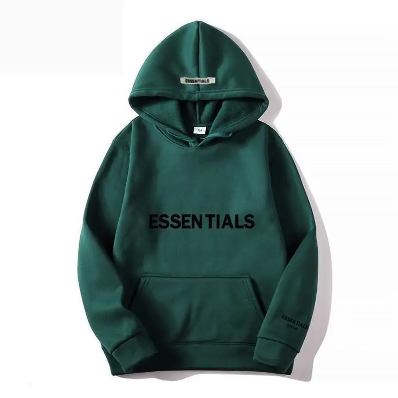 Essentials Black Hooded Sweatshirt with 3D Letter Chest Logo