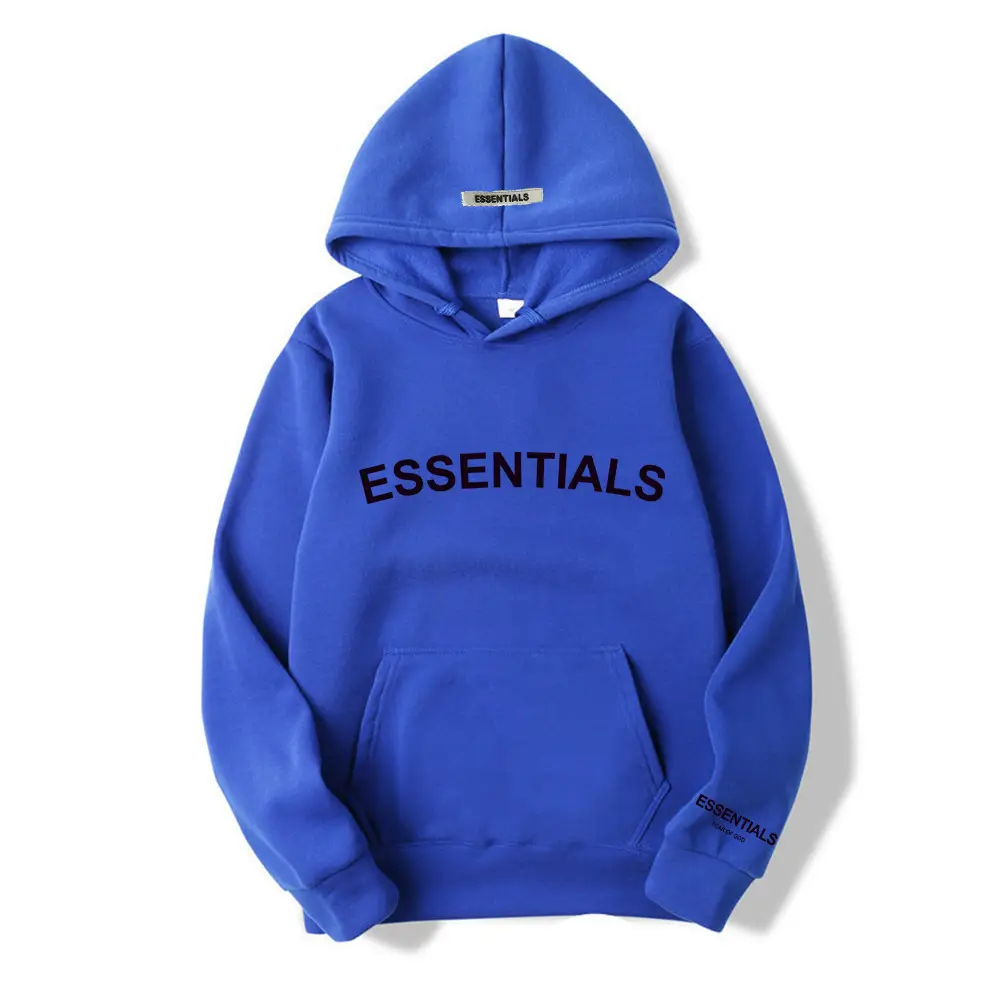 Essentials Black Hooded Sweatshirt with 3D Letter Chest Logo