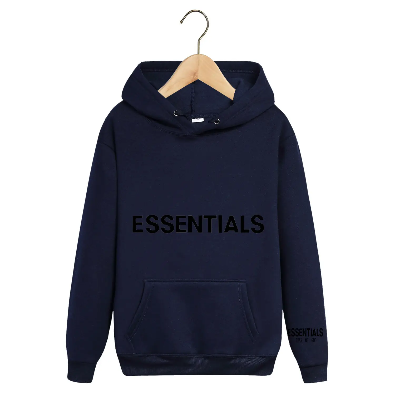 Essentials Black Hooded Sweatshirt with 3D Letter Chest Logo