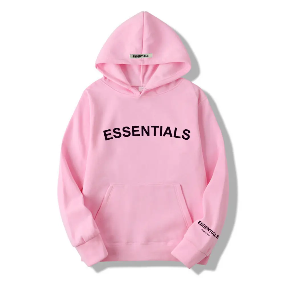 Essentials Black Hooded Sweatshirt with 3D Letter Chest Logo