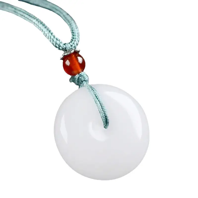 Natural White Jade Safety Ring Pendant Necklace for Men Women - Image 7