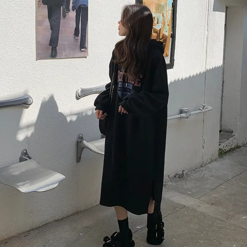 2022 Korean Women Fleece Hooded Long Coat with Printed Design - Image 7