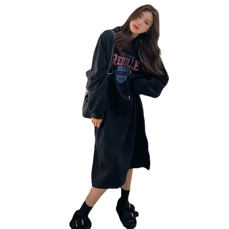 2022 Korean Women Fleece Hooded Long Coat with Printed Design - Image 9