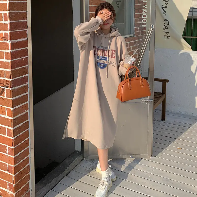 2022 Korean Women Fleece Hooded Long Coat with Printed Design - Image 4