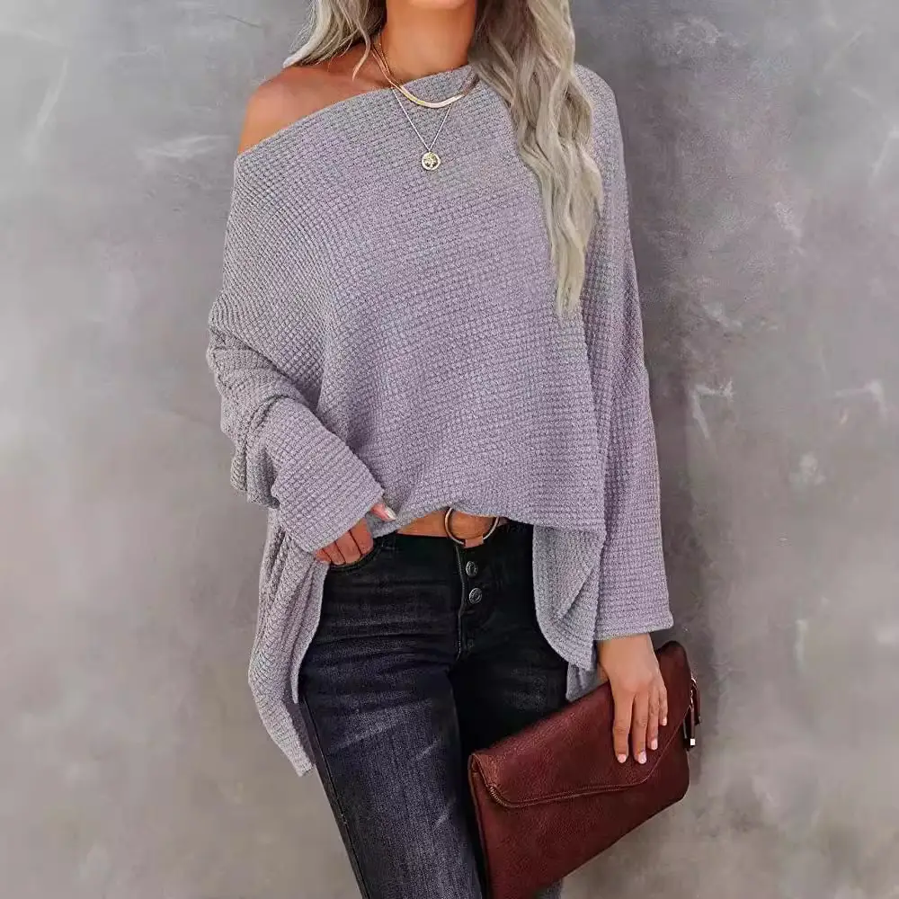 2025 Export Knitwear Pullover Slope Collar Loose Women