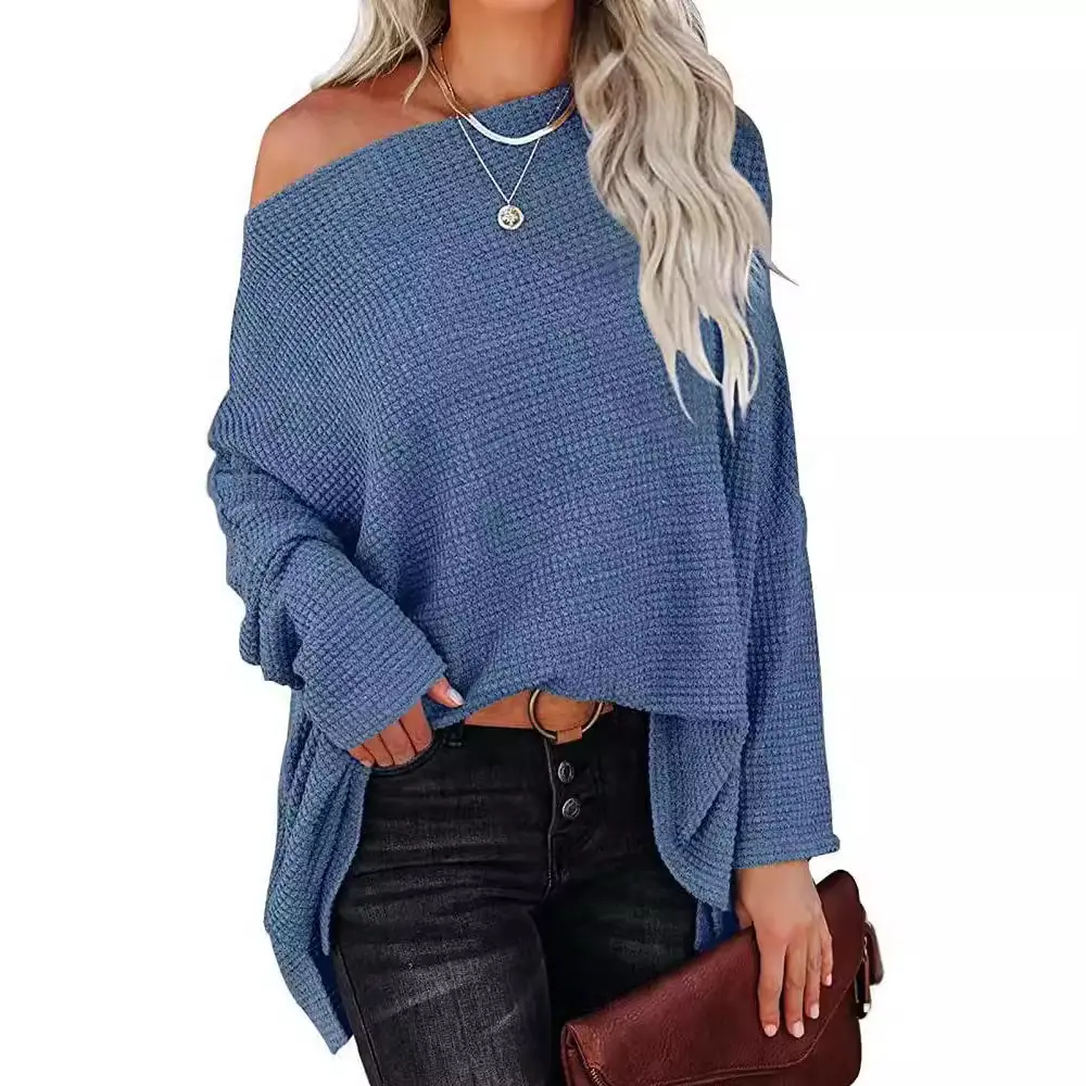 2025 Export Knitwear Pullover Slope Collar Loose Women