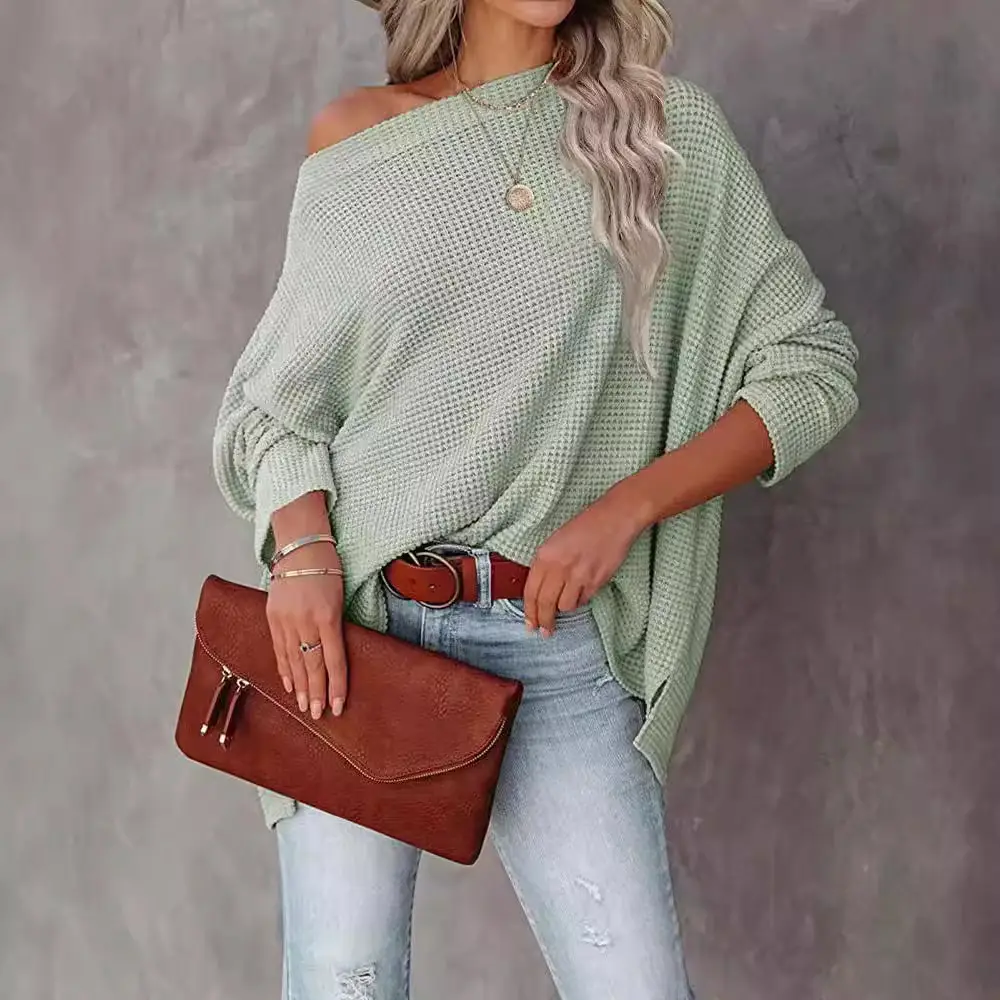 2025 Export Knitwear Pullover Slope Collar Loose Women
