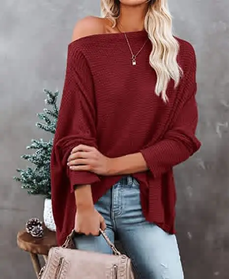 2025 Export Knitwear Pullover Slope Collar Loose Women