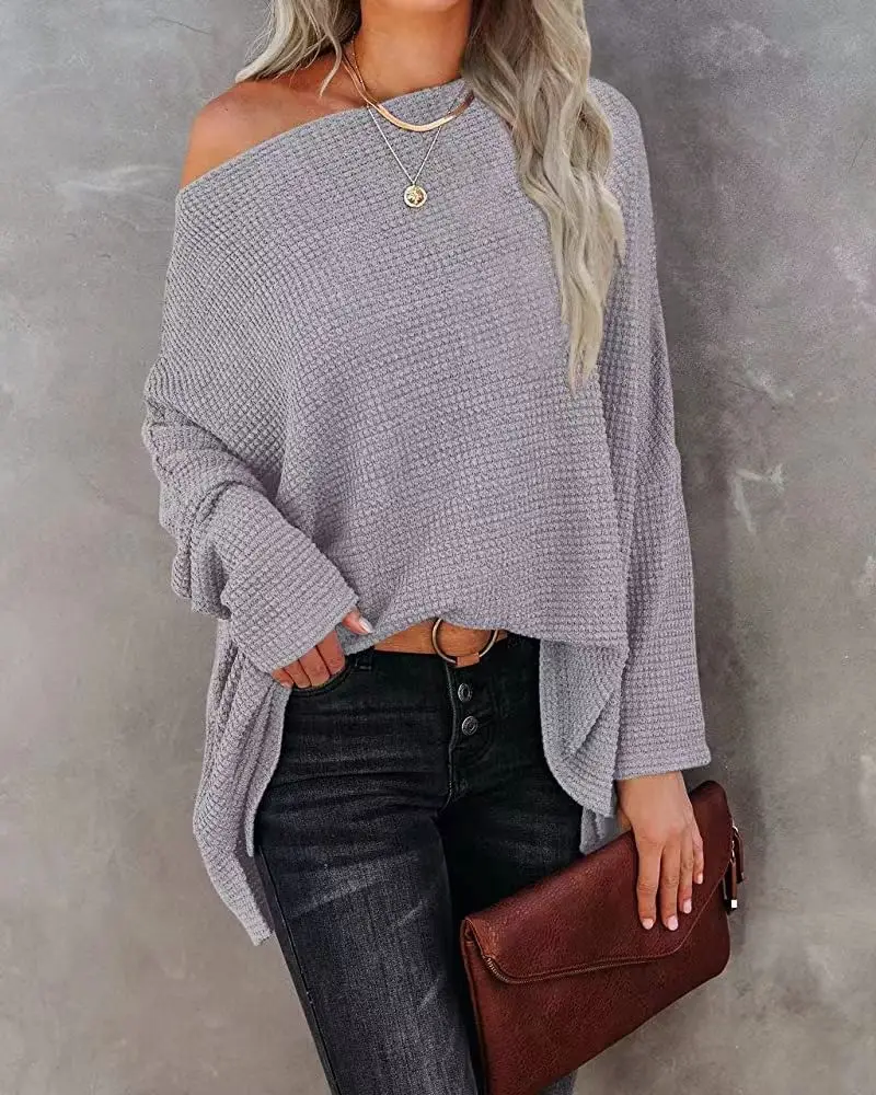 2025 Export Knitwear Pullover Slope Collar Loose Women