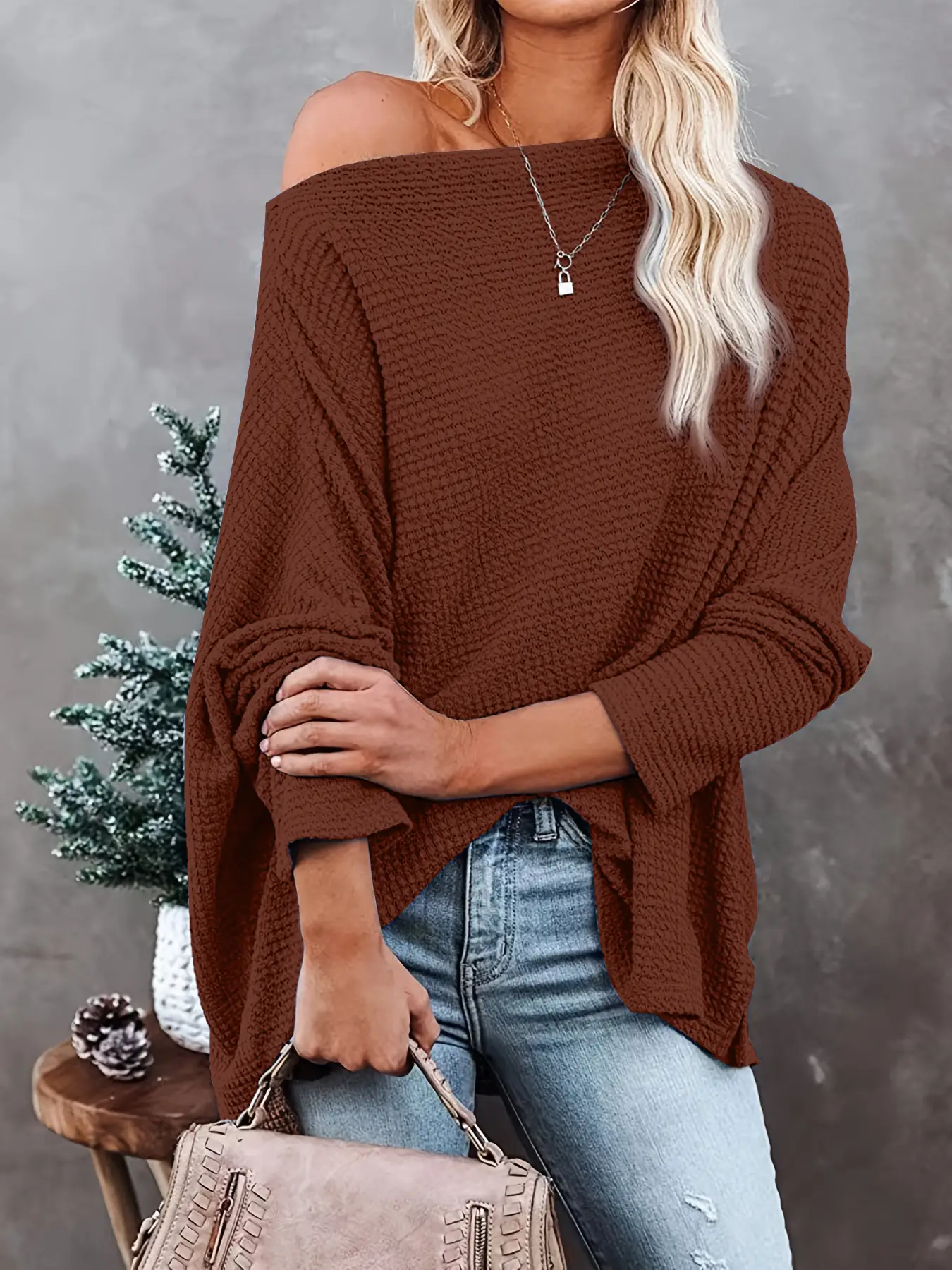 2025 Export Knitwear Pullover Slope Collar Loose Women