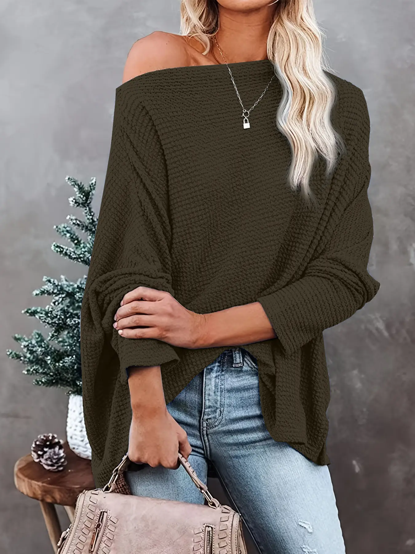 2025 Export Knitwear Pullover Slope Collar Loose Women