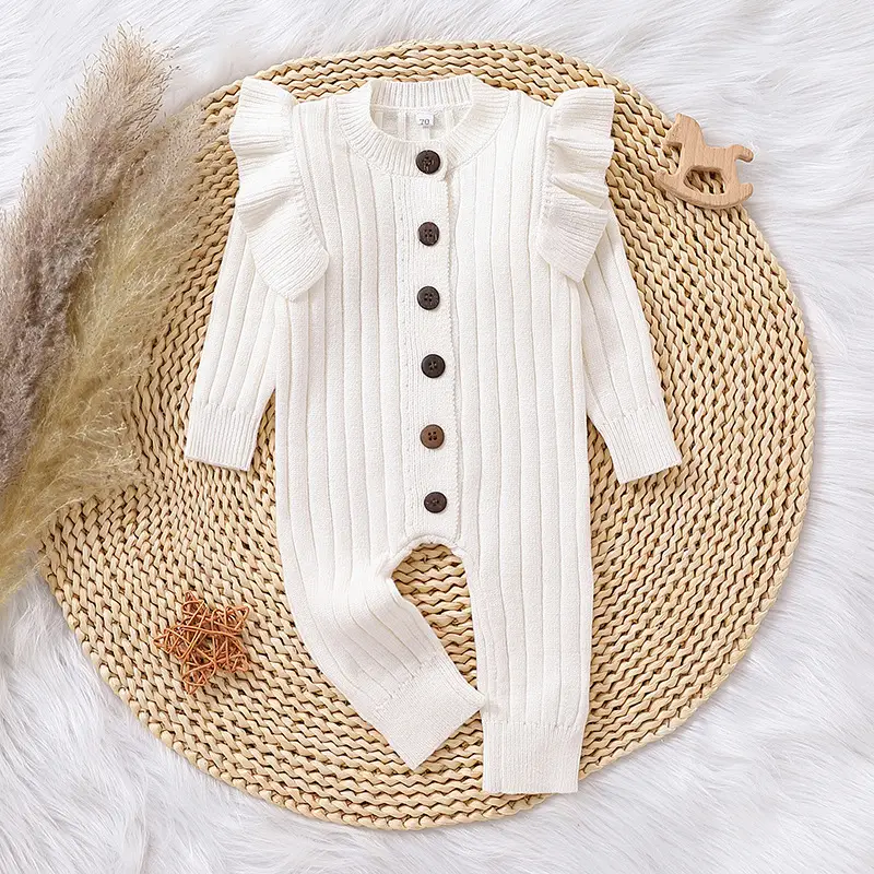Brown Knitted Long Sleeve Baby Suit for Girls