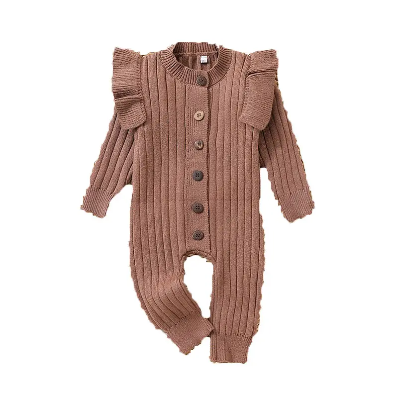 Brown Knitted Long Sleeve Baby Suit for Girls