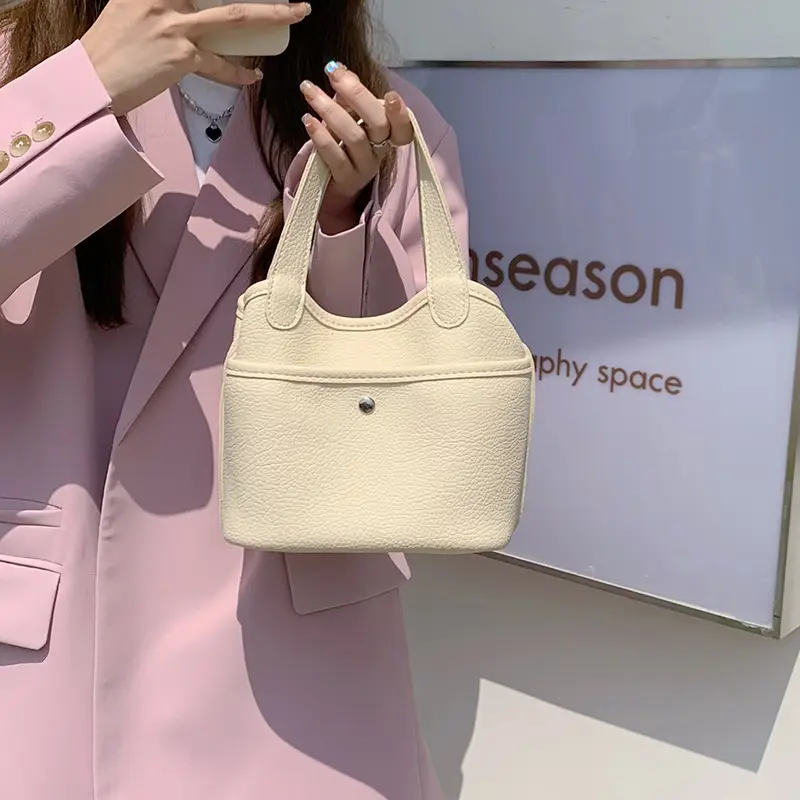 Women's Beige Leather Tote Bag 2026 Summer