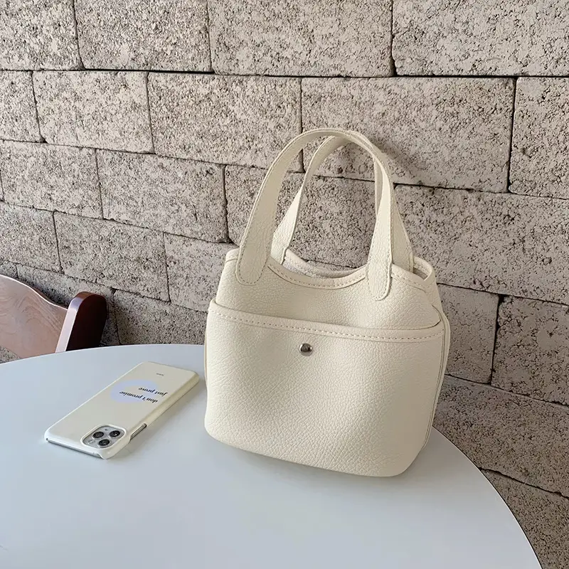 Women's Beige Leather Tote Bag 2026 Summer