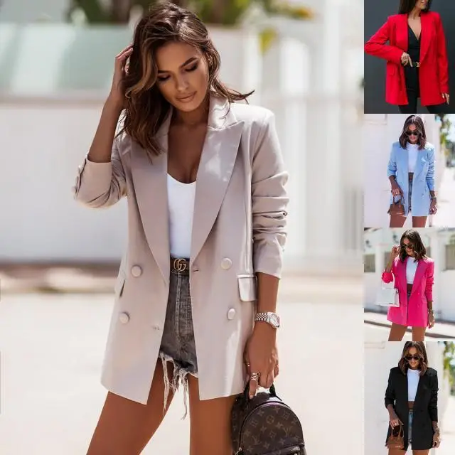 Red Long Sleeve Collar Coat Women's Suit — feature 2