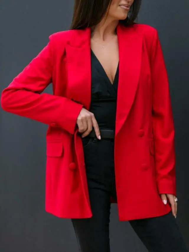 Red Long Sleeve Collar Coat Women's Suit - Image 5