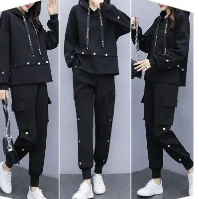 Girls Black Hoodie Pants Set Large Spring Autumn Fashion Suit - Image 3