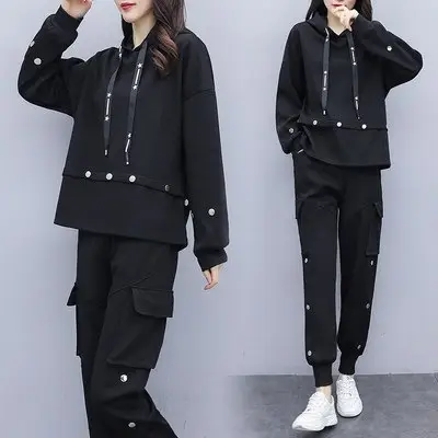 Girls Black Hoodie Pants Set Large Spring Autumn Fashion Suit - Image 4