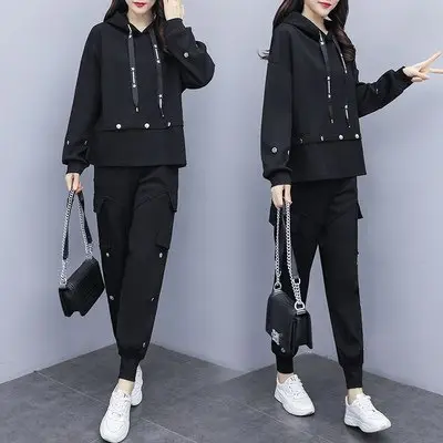 Girls Black Hoodie Pants Set Large Spring Autumn Fashion Suit - Image 5