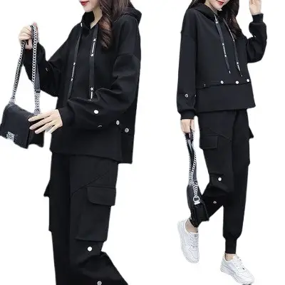 Girls Black Hoodie Pants Set Large Spring Autumn Fashion Suit - Image 6