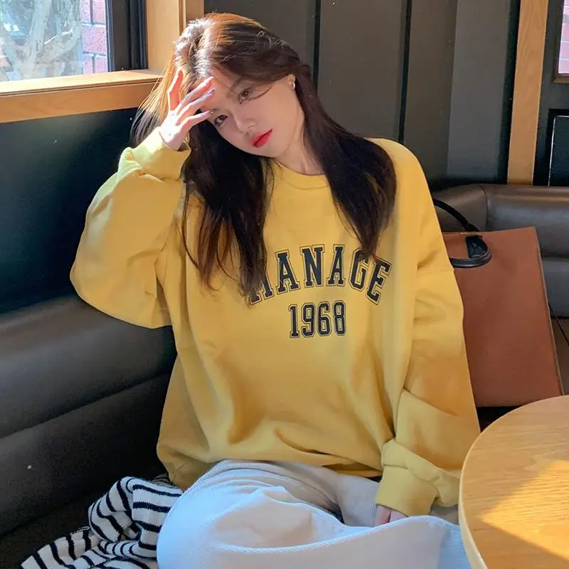 2025 Korean Style Yellow Letter Print Sweatshirt Women - Image 6