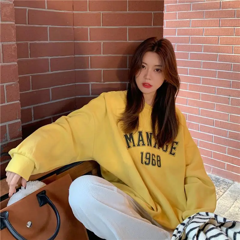2025 Korean Style Yellow Letter Print Sweatshirt Women — feature 14
