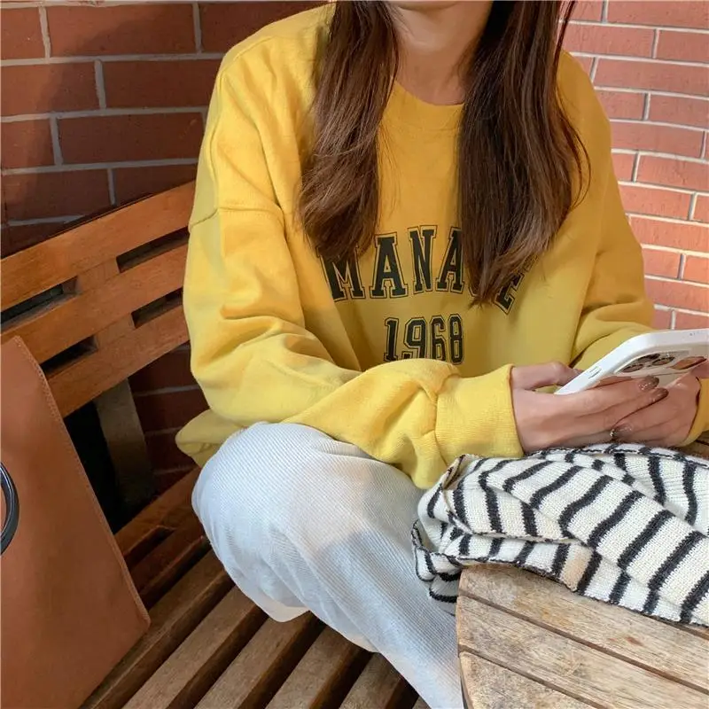 2025 Korean Style Yellow Letter Print Sweatshirt Women — feature 15